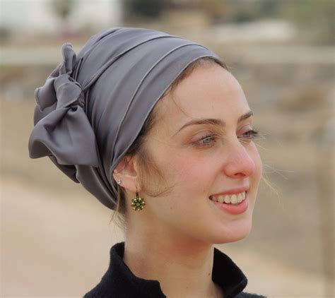 Grey Stretched Satin Turban Sinar Tichel Hair Snood Head Scarf Head