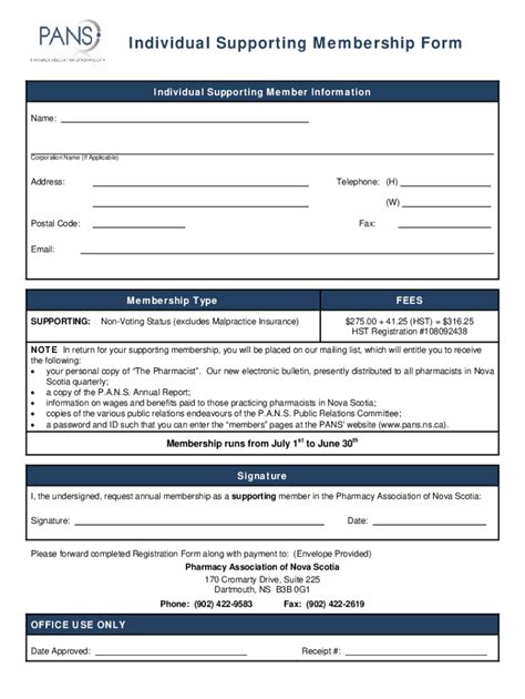 Fillable Online Pans Ns Form I Supplement A Application For