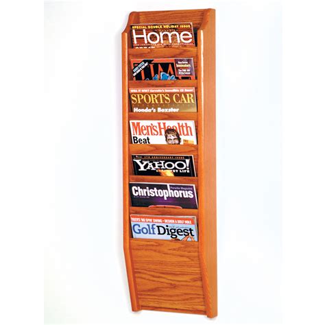 Medium Oak Wall Mount Pocket Vertical Magazine Rack Shoppopdisplays