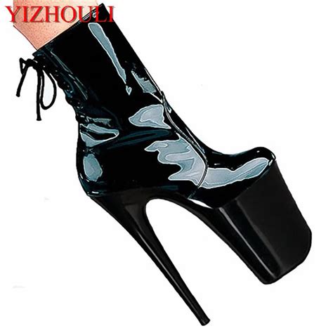 Buy 20cm Black Sexy Patent Leather Ankle Boots A Low Size Low Bottom Sex High