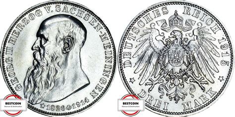 SACHSEN MEININGEN 3 Mark 1915 J 155 geprägt unter Herzog Georg II