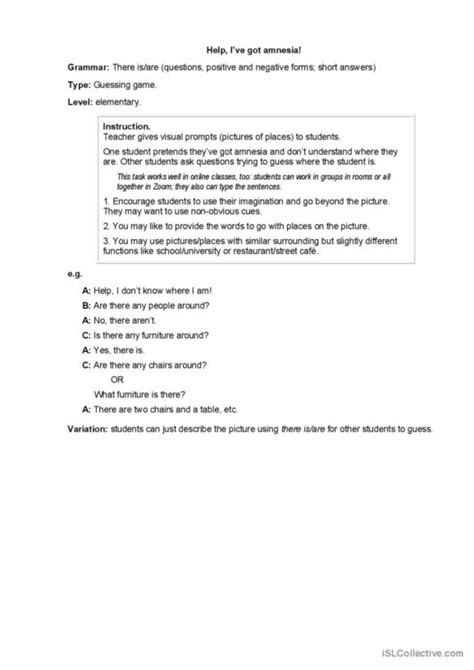 Amnesia English Esl Worksheets Pdf Doc