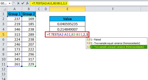 T Test In Excel Formulaexamples How To Use Ttest Function