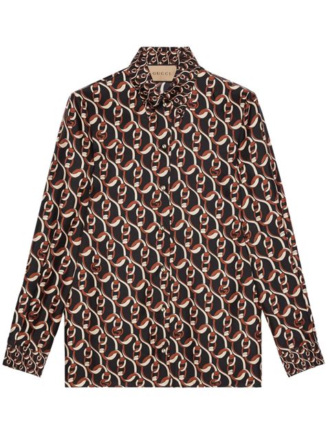 Gucci Interlocking G Chain Print Silk Shirt Farfetch