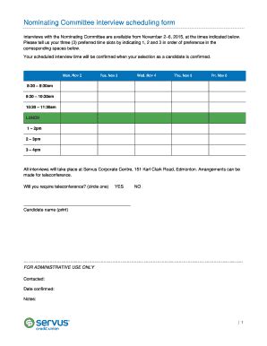 Fillable Online Nominating Committee Interview Scheduling Form Fax