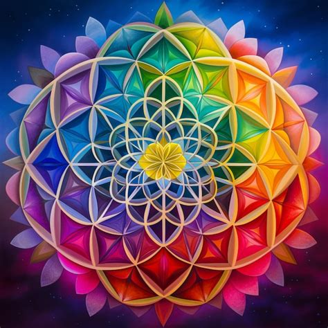 Premium Ai Image Brightly Colored Flower Of Life With A Star In The