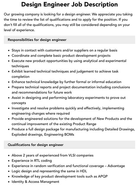 Design Engineer Job Description Velvet Jobs