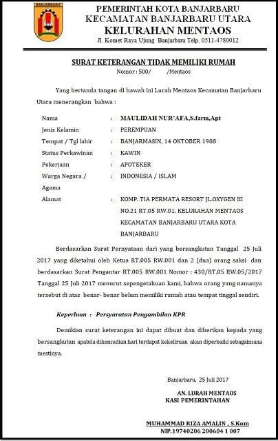 Contoh Surat Keterangan Belum Memiliki Rumah Cara Membuatnya