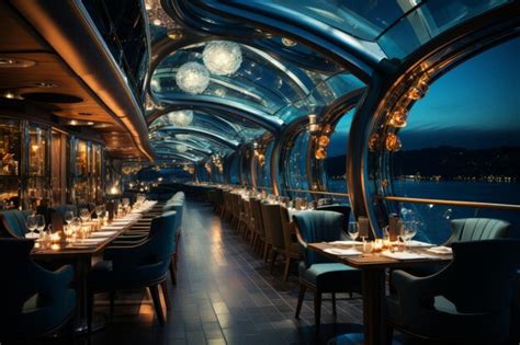 Premium AI Image | Room on a luxury cruise ship with tables set for an elegant evening under the ...