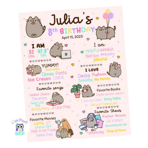 Pusheen Birthday Sign Pusheen Chalkboard Cute Pixels Shop