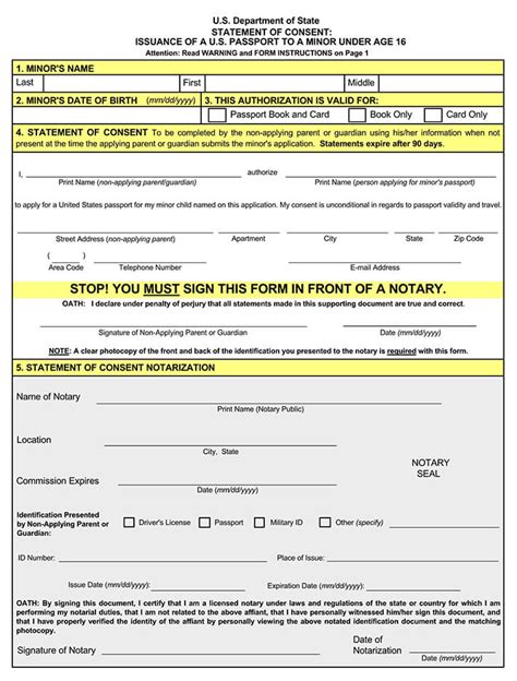 Free Passport Parental Consent Forms Form Ds 3053