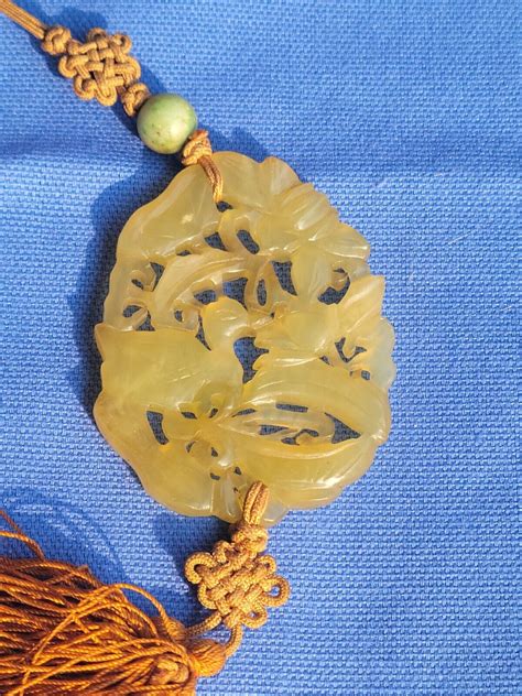 Vintage Chinese Carved Jade Jadite Pendant With Bird Gem