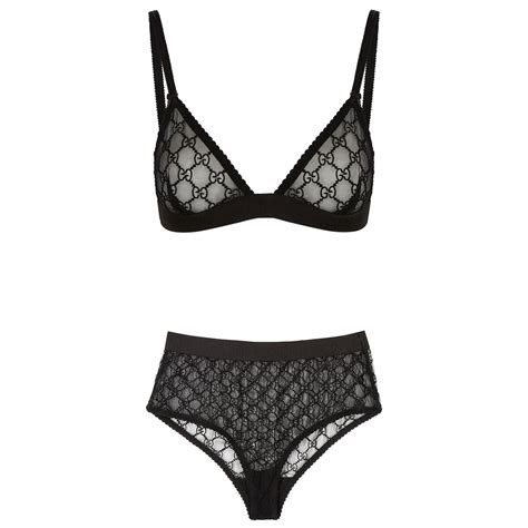 Gucci Gg Embroidered Tulle Lingerie Set Black Editorialist