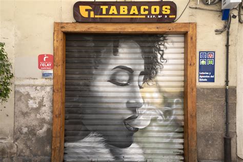 Smoking Girl Graffiti In Valencia Spain Street Art Stock Photo