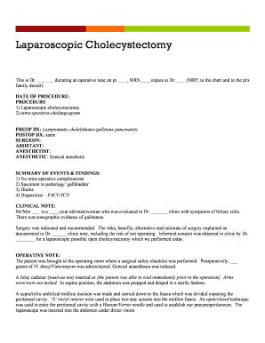 Laparoscopic Cholecystectomy Operative Note Sample Fill Online