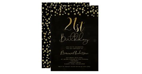 Modern Black Gold Glitter 21st Birthday Invitation