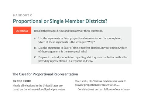 Handout C Proportional Or Single Member Districts Bill Of Rights