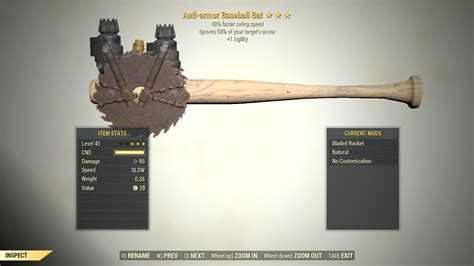 3 Anti Armor Baseball Bat Swing Speed 1 Agility Fallout 76 Pc