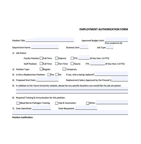 Work Authorization Form Template