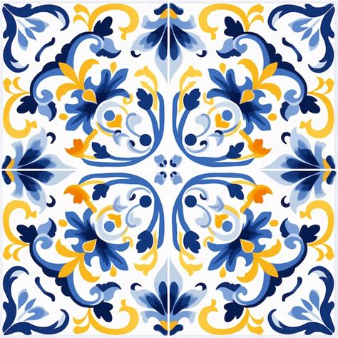 Premium Photo A Close Up Of A Blue And Yellow Tile With A Flower