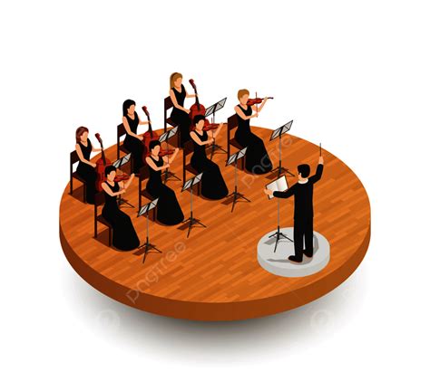 Composición Isométrica De Orquesta Con Conductor Y Músicos Femeninos