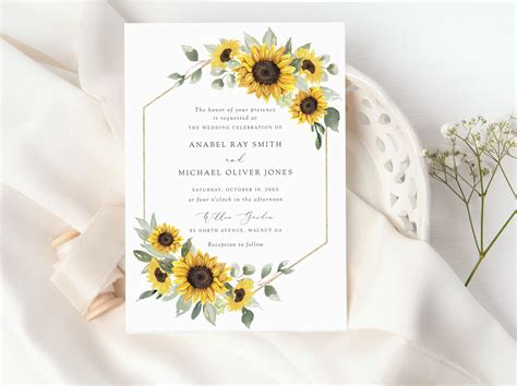 Sunflowers Wedding Invitation Template Editable Printable Etsy