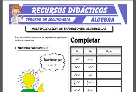 Multiplicación de Expresiones Algebraicas para Tercero de Secundaria