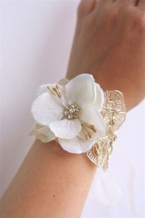 Ivory Flower Wrist Corsage Wedding Floral Bracelet Prom Weddings