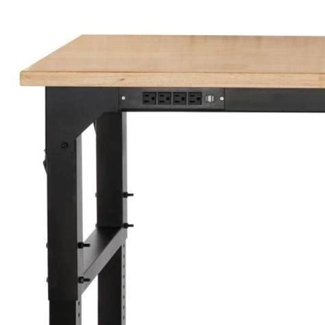 Husky Ft Adjustable Height Solid Wood Top Workbench In Black For