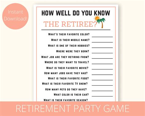 Free Printable Retirement Party Games