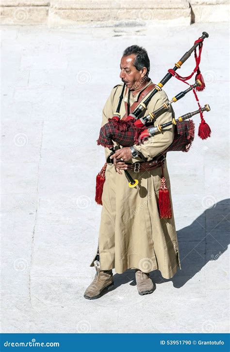 Jordanian Man Playing Bagpipes Editorial Image