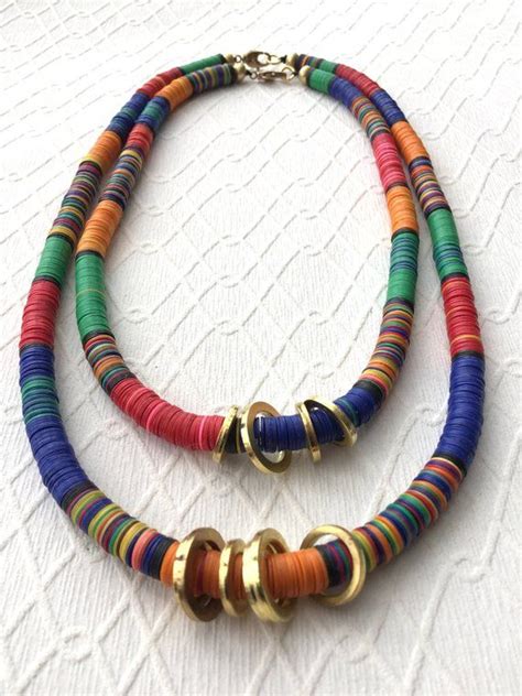 Colorful African Vinyl Disc Bead Necklaces 50 61cm Etsy African