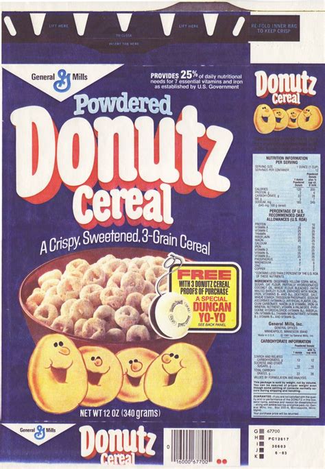 Powdered Donutz Cereal Free Duncan Yo Yo Box Front 1983 Cereal