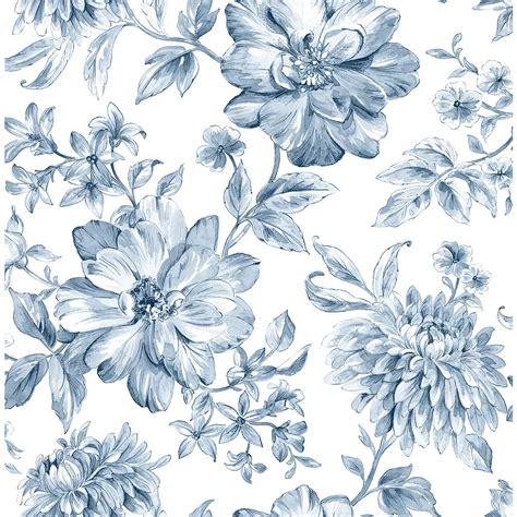 Brewster Home Fashions Gabriela Blue Floral Wallpaper | The Home Depot ...