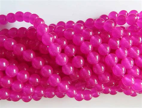 50pcs 8mm Round Gemstone Beads Malaysian Jade Bright Pink BeadsForEwe