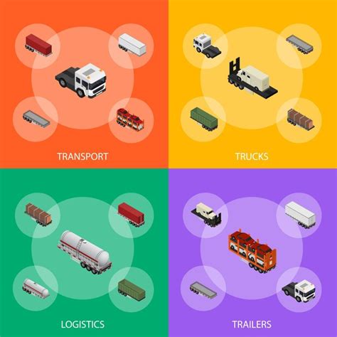 Premium Vector Different Types Trailers D Banner Set Isometric View