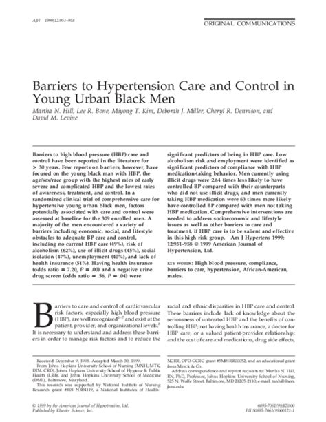 Pdf Barriers To Hypertension Care And Control In Young Urban Black