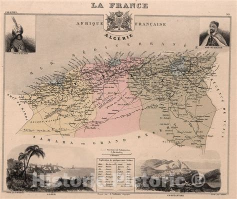 Historic Map Algeria Algerie Afrique Francaise 1869 Vintage Wall