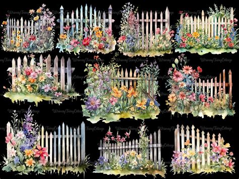 Watercolor Picket Fences Clipart Png Transparent Floral Etsy