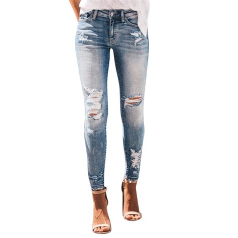 Ehqjnj Female Wide Leg Jeans For Women Casual Women Skinny Ripped Jeans