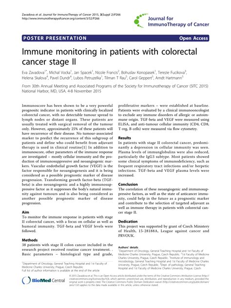 PDF Immune Monitoring In Patients With Colorectal Cancer Stage II