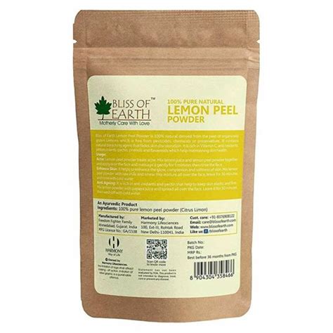 Bliss Of Earth Pure Lemon Peel Powder For Skin Whitening Acne