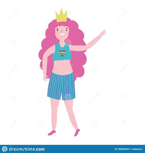 Pride Parade Lgbt Community Woman With Gold Crown Waving Hand Celebration Cartoon Stock Vector