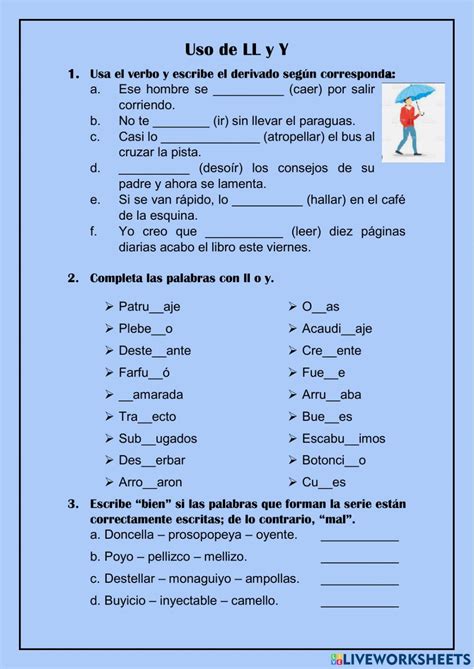 Uso De Ll Y Y Interactive Worksheet Ejercicios De Gramatica Actividades De Ortografía