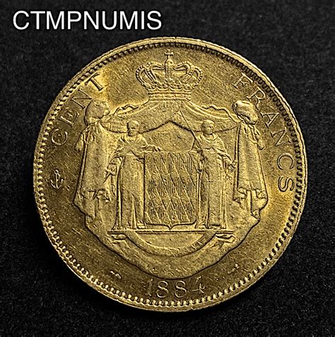 MONNAIE MONACO 100 FRANCS OR CHARLES III 1884 A PARIS CTMP NUMIS