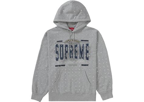 Supreme Rhinestone Hooded Sweatshirt Heather Grey Fw21 Ca