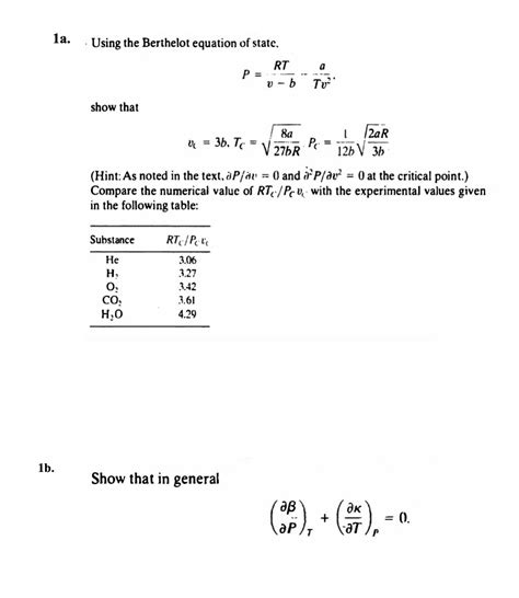 Solved A Using The Berthelot Equation Of State Chegg