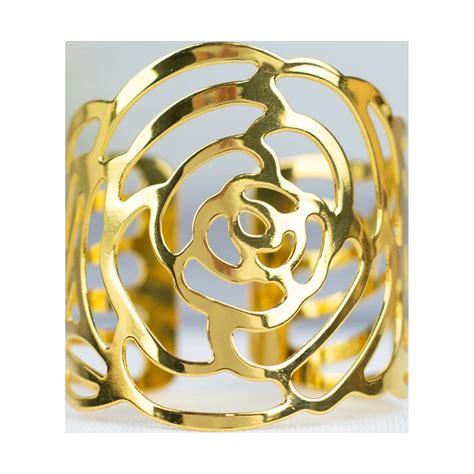 Balsacircle Gold Laser Cut Rose Flower Design Metal Napkin Rings