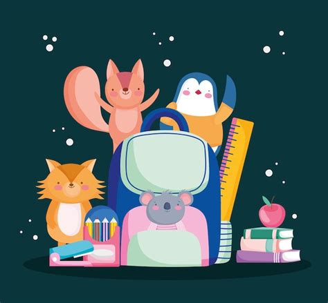 Premium Vector | Animals with school supplies