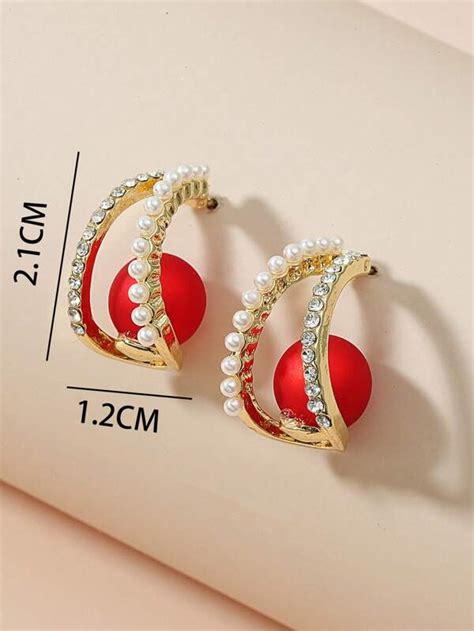 1pair Glamorous Zinc Alloy Cubic Zirconia Faux Pearl Decor Cuff Hoop